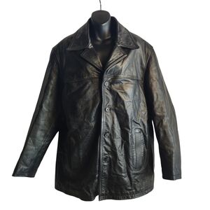 Jim & MaryLou Men's Black Genuine Leather Jacket Button Removable Liner Size M